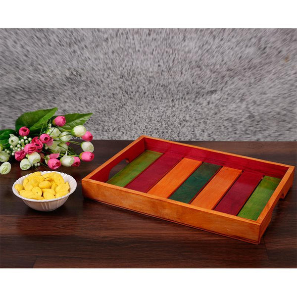 Multicoloured Handcrafted Wooden Serving Tray Crafted by Traditional Artisans