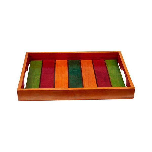 Multicoloured Handcrafted Wooden Serving Tray Crafted by Traditional Artisans