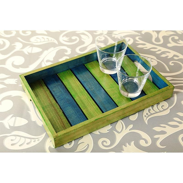 Wooden Serving Tray Created by Traditional Artisans - Multi-Coloured