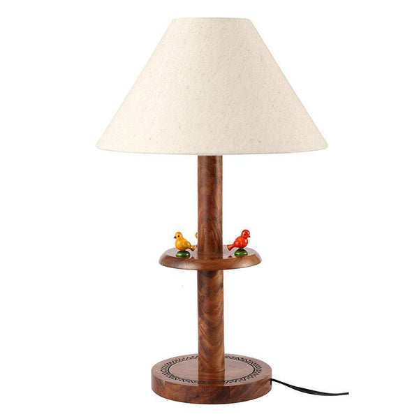 Hand-Carved Table Lamp In Sheesham Wood  (Parrot Engraved) created by Traditional Artisans