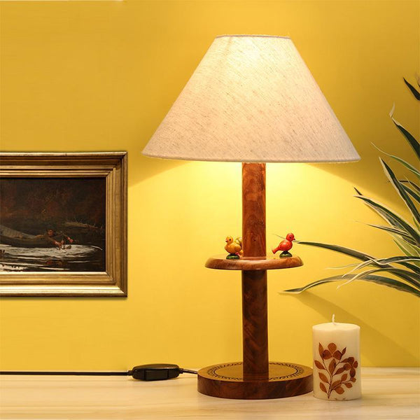 Hand-Carved Table Lamp In Sheesham Wood  (Parrot Engraved) created by Traditional Artisans