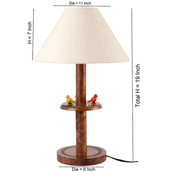 Hand-Carved Table Lamp In Sheesham Wood  (Parrot Engraved) created by Traditional Artisans