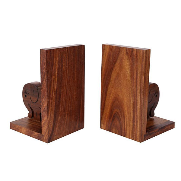 Handcarved Elephant Bookend in Sheesham Wood - Set of 2