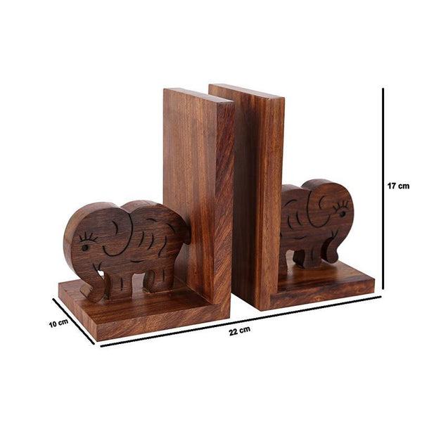 Handcarved Elephant Bookend in Sheesham Wood - Set of 2