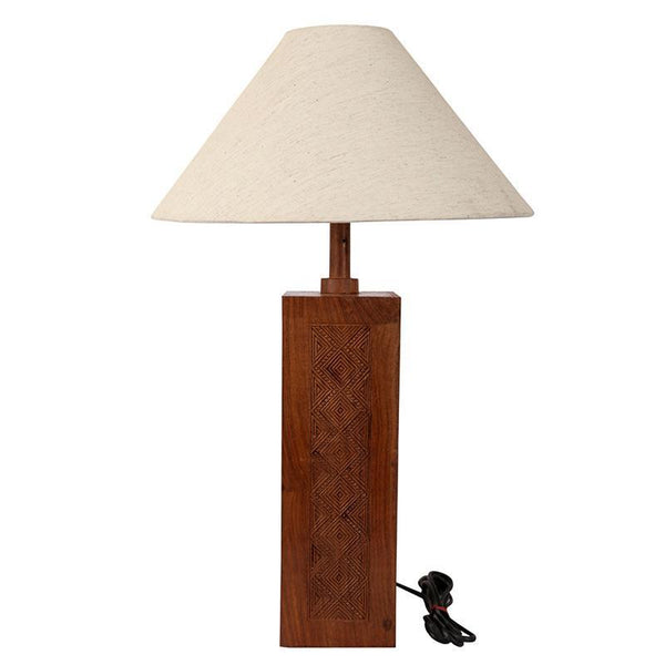 Engraved Wooden Table Lamp Created by Traditional Artisans