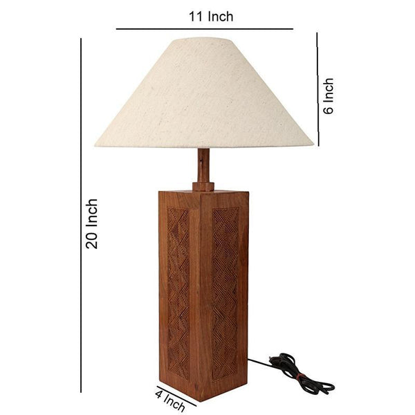 Engraved Wooden Table Lamp Created by Traditional Artisans