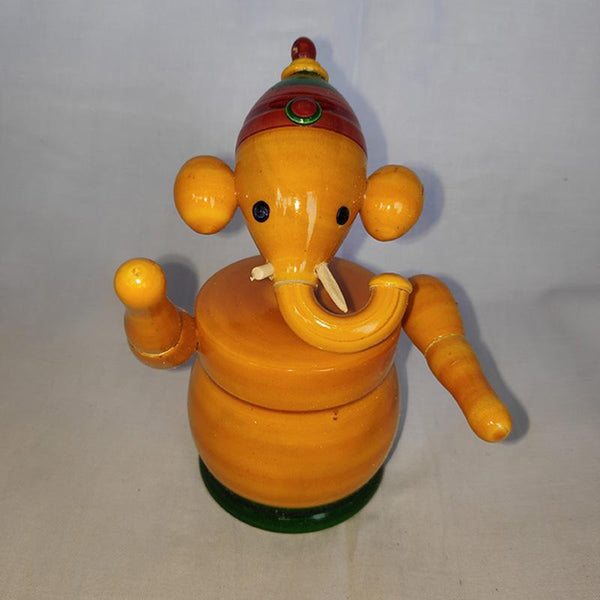 Wooden Half Ganesh and Ganth Ganesh Idols Carved by Etikoppaka Artisans - Set of 3 (Red, Orange, and Green)