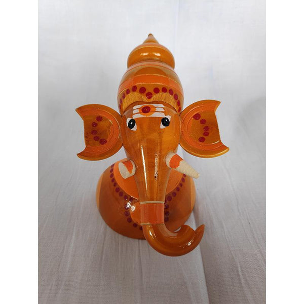 Wooden Half Ganesh Idols Crafted by Etikoppaka Artisans - Set of 3 (Red, Orange, and Green)