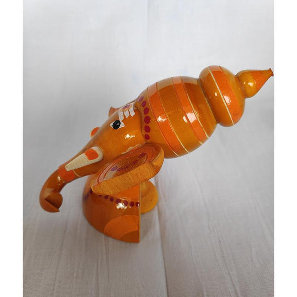 Wooden Half Ganesh Idols Crafted by Etikoppaka Artisans - Set of 3 (Red, Orange, and Green)