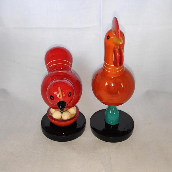Wooden Cock and Hen Set Crafted by Etikoppaka Artisans