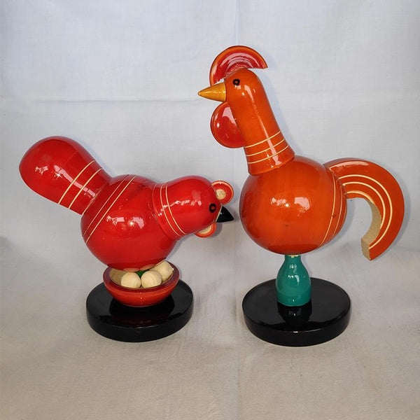Wooden Cock and Hen Set Crafted by Etikoppaka Artisans