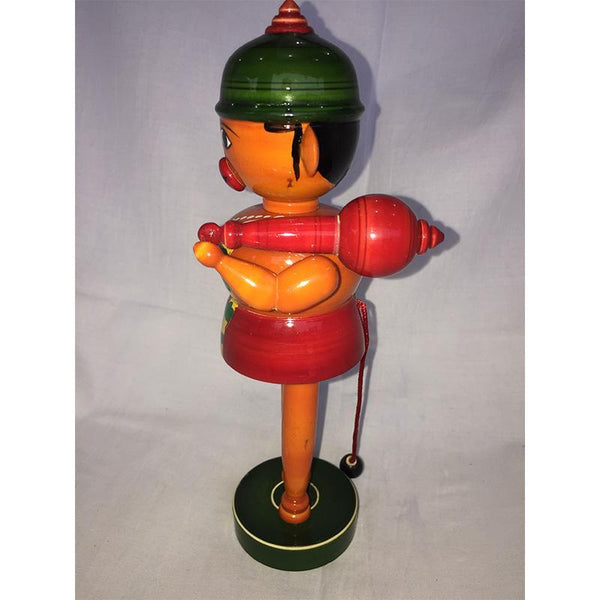 Wooden Hanuman Idol with Green Cap Crafted by Etikoppaka Artisans