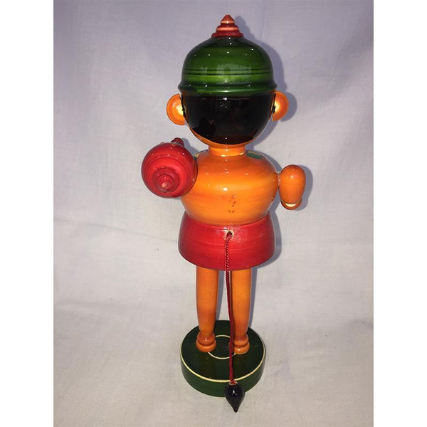Wooden Hanuman Idol with Green Cap Crafted by Etikoppaka Artisans