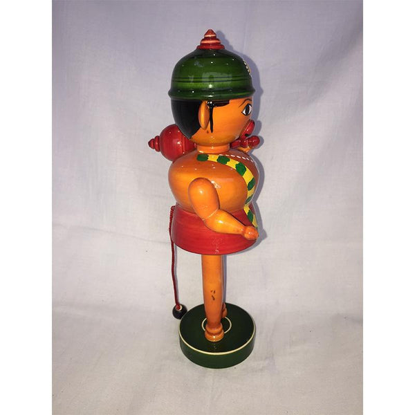 Wooden Hanuman Idol with Green Cap Crafted by Etikoppaka Artisans