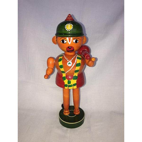Wooden Hanuman Idol with Green Cap Crafted by Etikoppaka Artisans