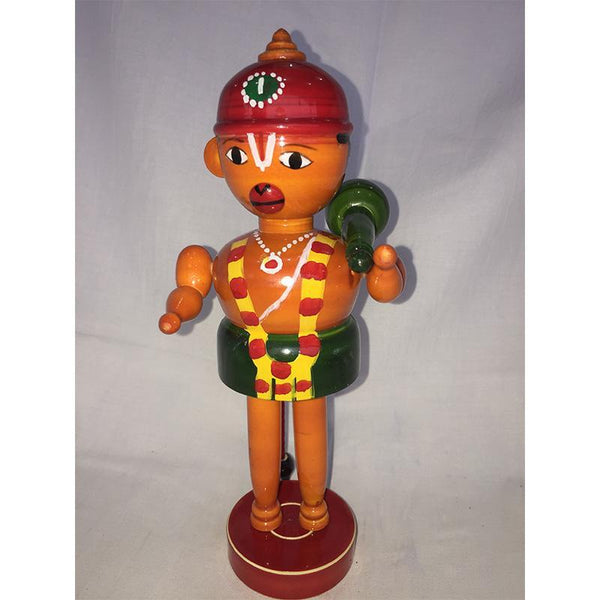 Wooden Hanuman Idol with Red Cap Crafted by Etikoppaka Artisans