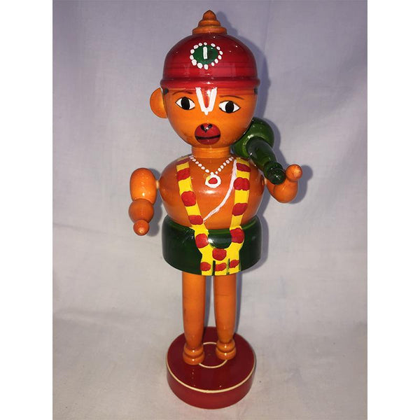 Wooden Hanuman Idol with Red Cap Crafted by Etikoppaka Artisans