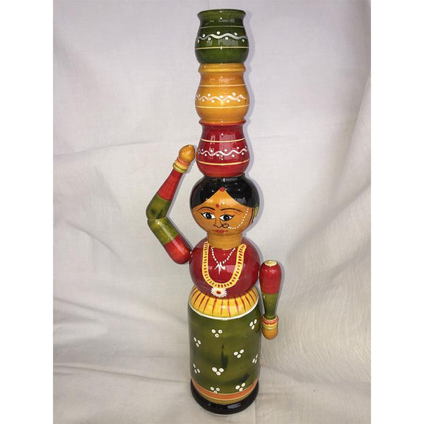 Wooden Lady Doll with Pots Crafted by Etikoppaka Artisans