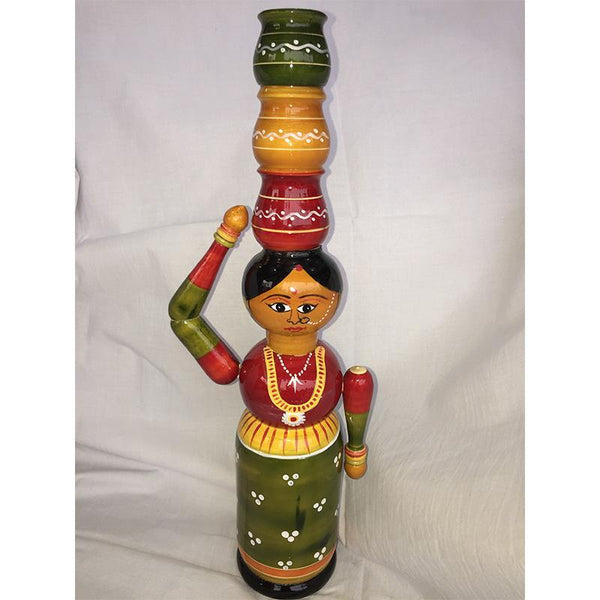 Wooden Lady Doll with Pots Crafted by Etikoppaka Artisans