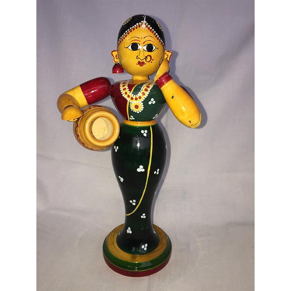 Wooden Lady Doll with Water Pot Carved by Etikoppaka Artisans