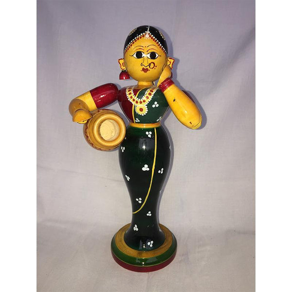 Wooden Lady Doll with Water Pot Carved by Etikoppaka Artisans