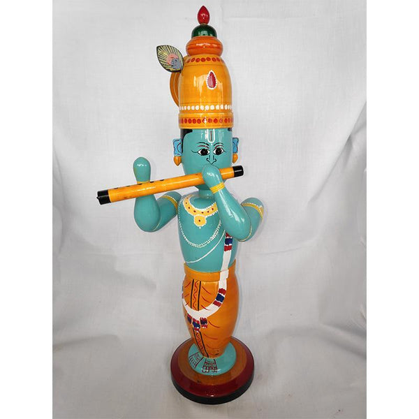 Wooden Lord Krishna Standing Idol Crafted by Etikoppaka Artisans