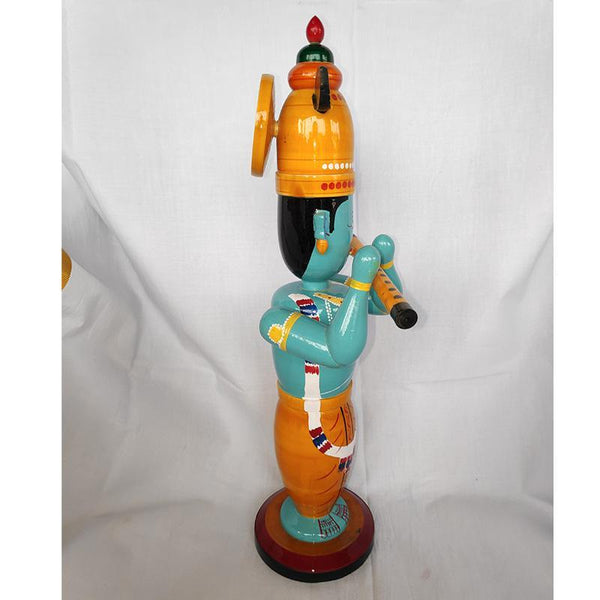 Wooden Lord Krishna Standing Idol Crafted by Etikoppaka Artisans