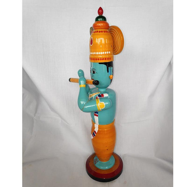 Wooden Lord Krishna Standing Idol Crafted by Etikoppaka Artisans
