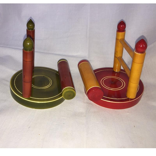 Wooden Mobile Holder Set Crafted by Etikoppaka Artisans - Set of 2