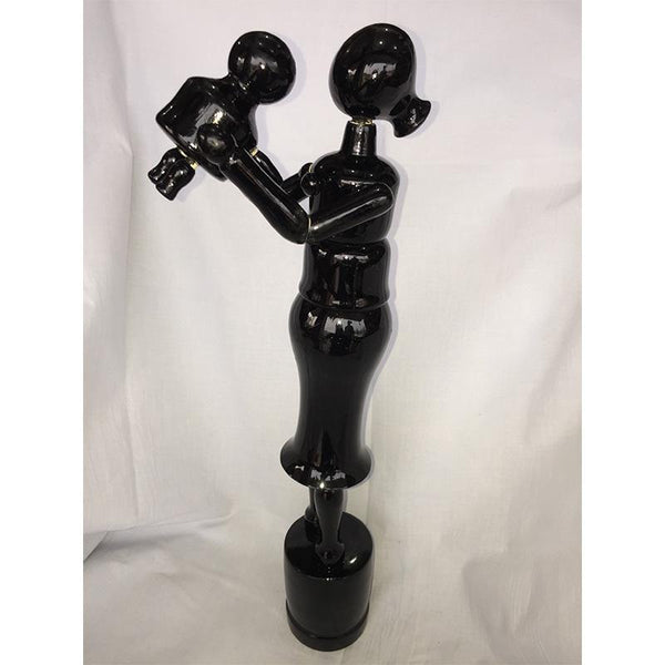 Mother and Child Wood Carving with Black Lacquer Crafted by Etikoppaka Artisans