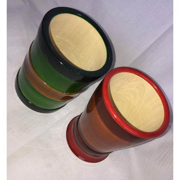 Wooden Pen Stands Carved by Etikoppaka Artisans - Green and Red (Set of 2)