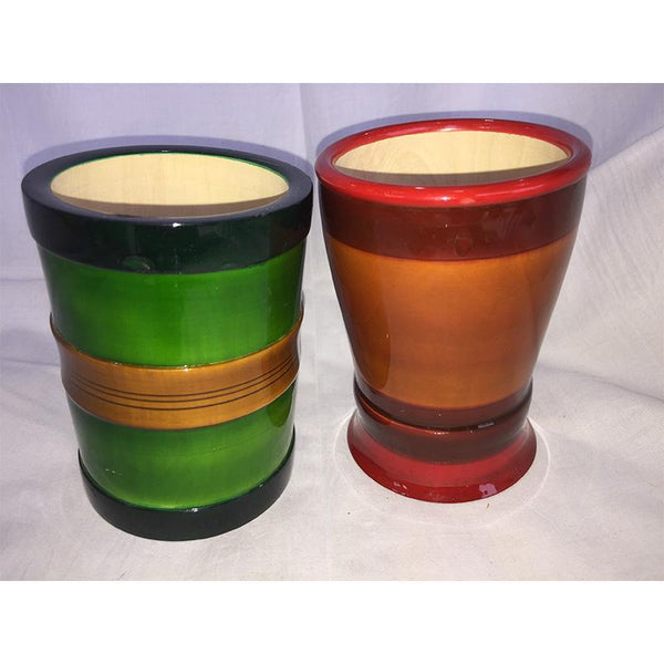 Wooden Pen Stands Carved by Etikoppaka Artisans - Green and Red (Set of 2)