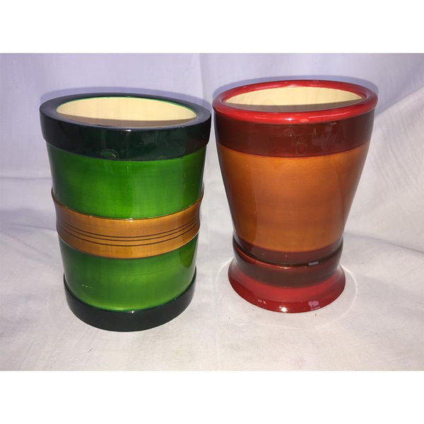 Wooden Pen Stands Carved by Etikoppaka Artisans - Green and Red (Set of 2)