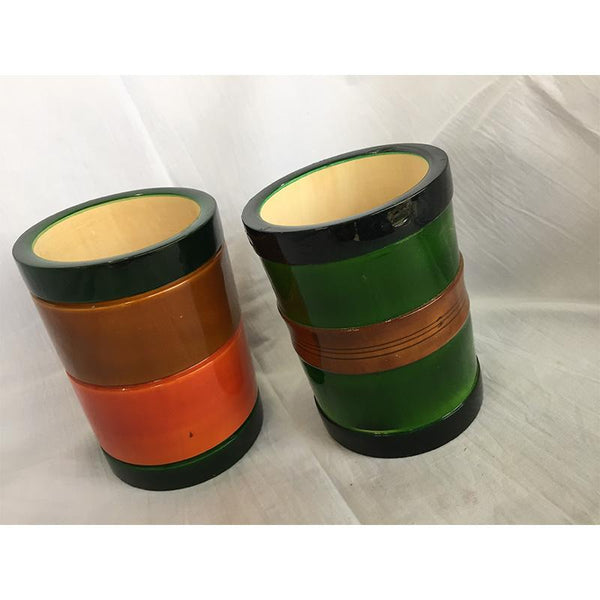 Wooden Pen Stands Carved by Etikoppaka Artisans - Green and Brown (Set of 2)