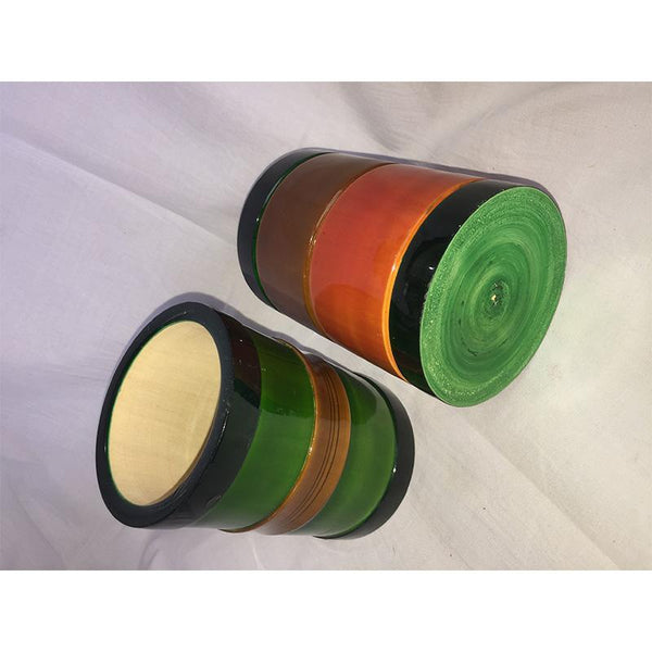 Wooden Pen Stands Carved by Etikoppaka Artisans - Green and Brown (Set of 2)