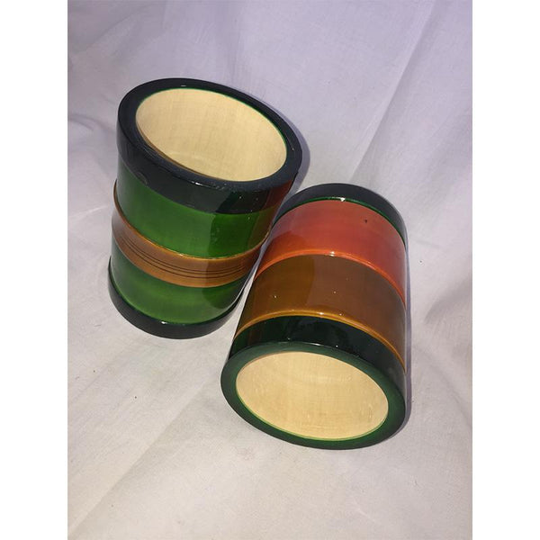 Wooden Pen Stands Carved by Etikoppaka Artisans - Green and Brown (Set of 2)