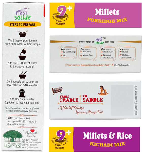 First Solids Organic Millets Porridge & Millets Rice Kichadi Combo Pack of 2 (9-24 Months)