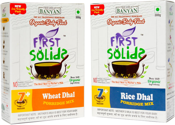 First Solids Organic Baby Porridge - Rice Dhal & Wheat Dhal Combo Pack of 2 (7-24 Months)