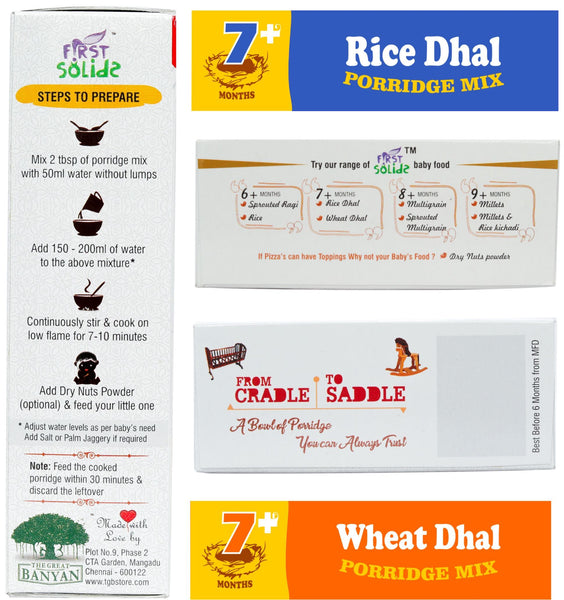 First Solids Organic Baby Porridge - Rice Dhal & Wheat Dhal Combo Pack of 2 (7-24 Months)