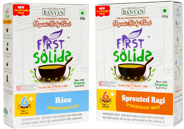 First Solids Organic Baby Porridge - Sprouted Ragi & Rice Combo Pack of 2 (6-24 Months)