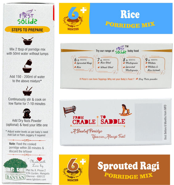First Solids Organic Baby Porridge - Sprouted Ragi & Rice Combo Pack of 2 (6-24 Months)
