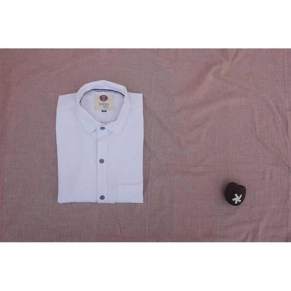 Full Sleeve White Shirt (Checked) Handcrafted by Traditional Weaversof Chennimalai village