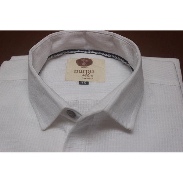 Full Sleeve White Shirt (Checked) Handcrafted by Traditional Weaversof Chennimalai village