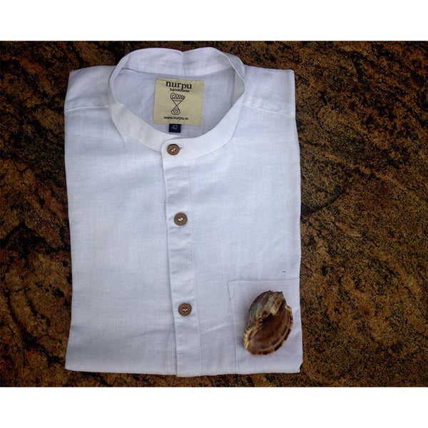 Full Sleeve White Shirt (Plain) Handcrafted by Traditional Weavers of Chennimalai village, TN