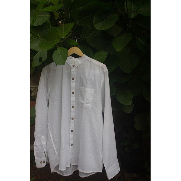 Full Sleeve White Shirt (Plain) Handcrafted by Traditional Weavers of Chennimalai village, TN