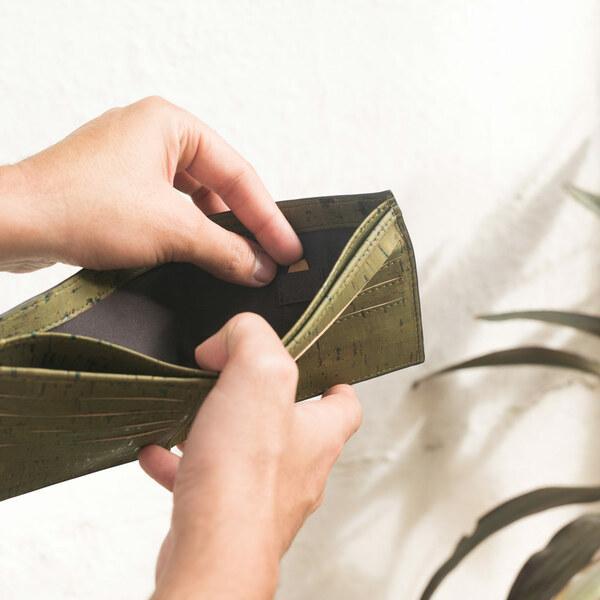 Cork  Fabric Men's Slimfold Wallet - Olive