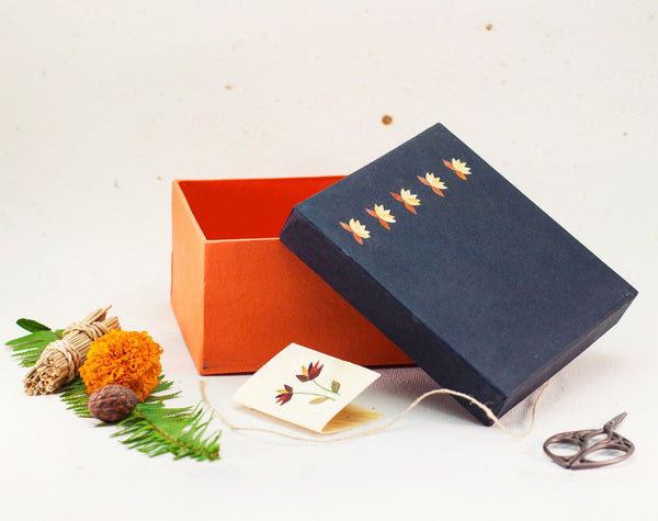 Black/ Orange Small Floral Giftbox Handmade by Women Artisans