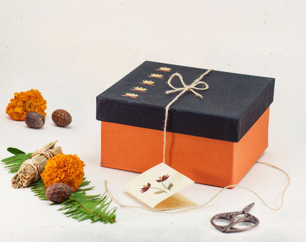 Black/ Orange Small Floral Giftbox Handmade by Women Artisans