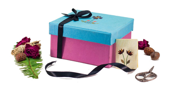 Pink/ Blue Small Floral Giftbox Handmade by Women Artisans