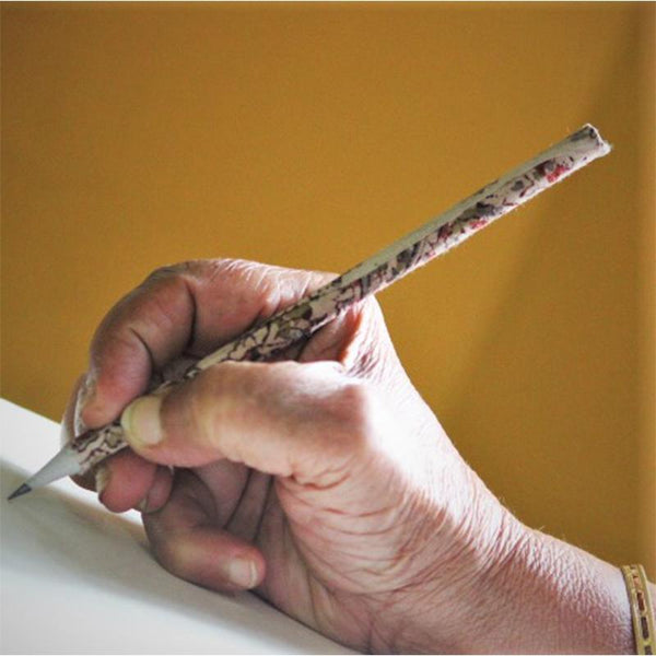 Gift Bundle (10 boxes) of Recycled Paper Pencils with Repurposed Banana Fibre and Cotton Kalamkari Fabric